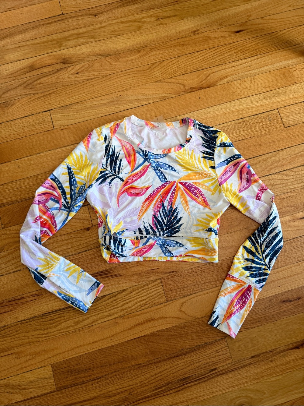 Calla multicolored leaf print swim top